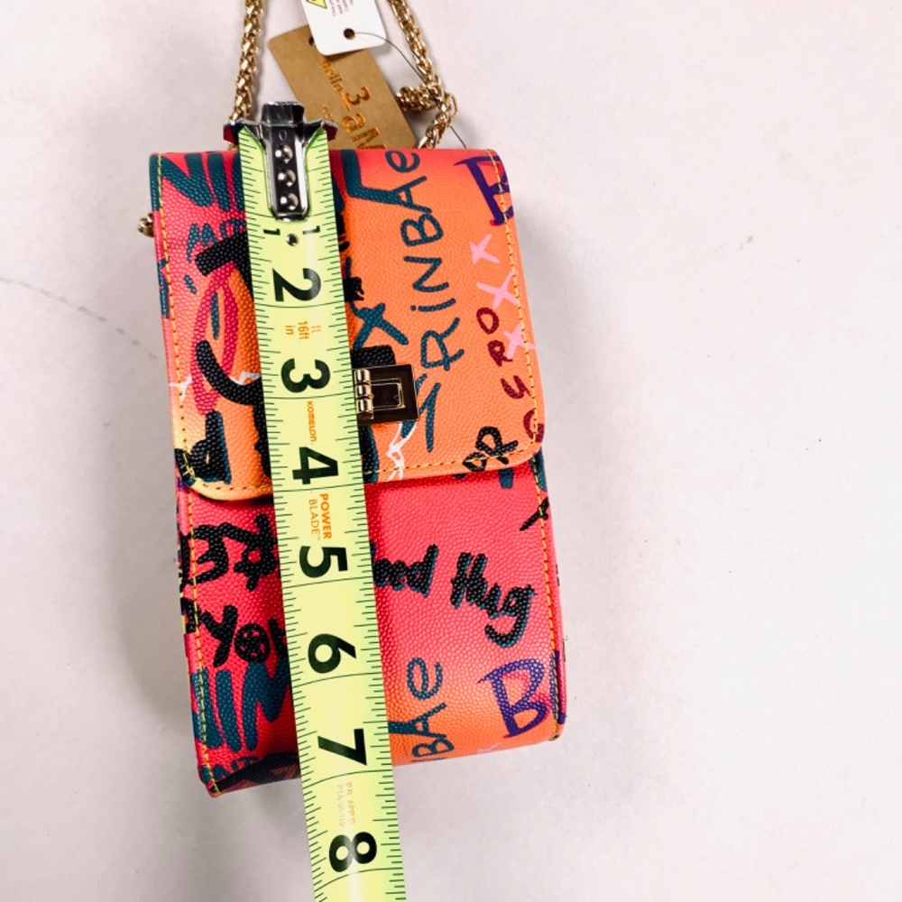 Hello 3AM graffiti streetwear gold tone chain pink blue orange black crossbody - Picture 14 of 16